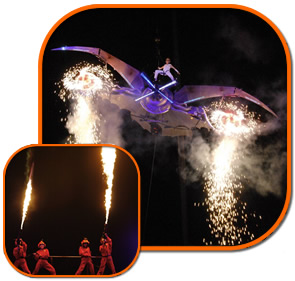 aerialist pyrotechnic fire show