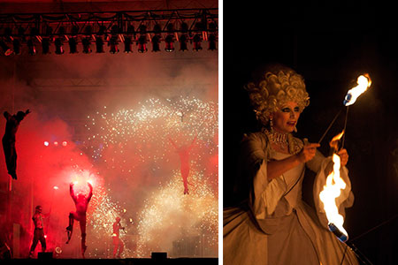 explosive performance, spectacle performance, circus, dance, theatre, aerial arts, fire, pyrotechnics